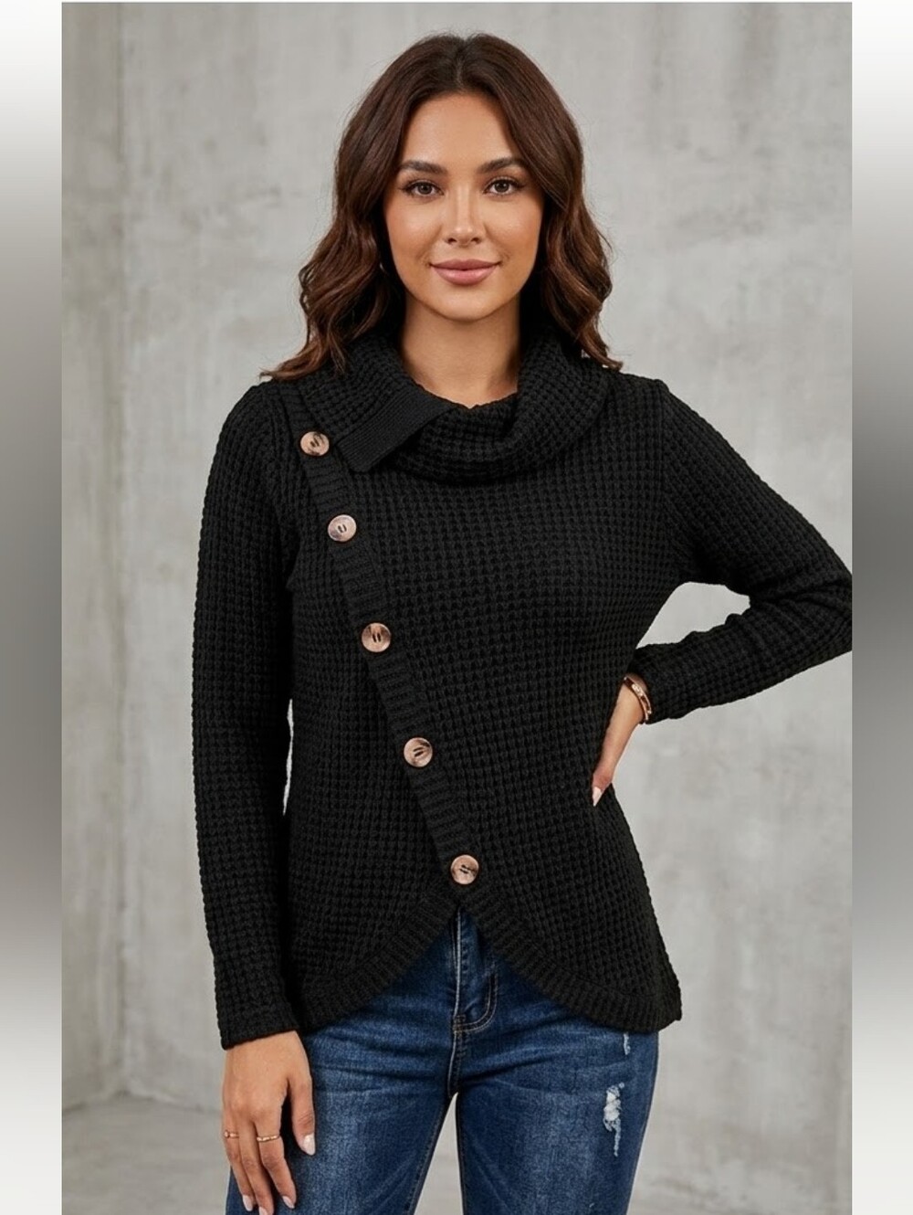 Black Button-Down Women Sweater